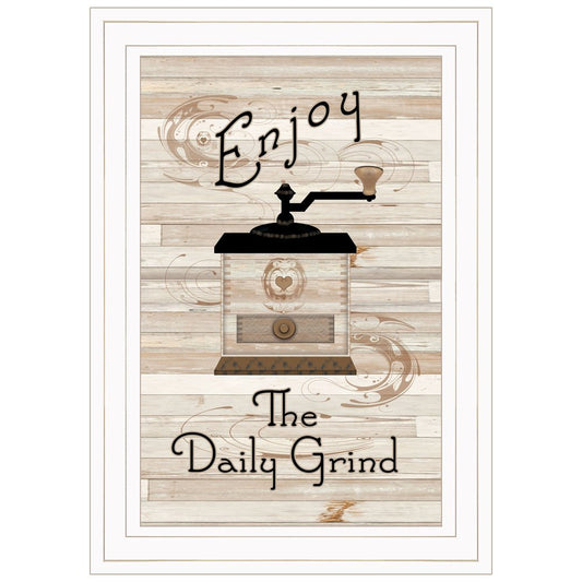 Enjoy the Daily Grind 1 White Framed Print Kitchen Wall Art