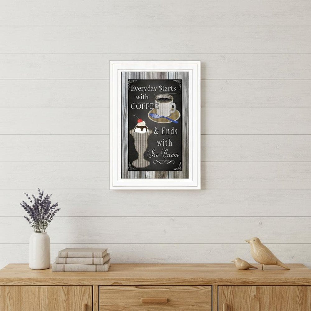 Everyday Starts with Coffee Chalkboard Framed 1 White Framed Print Kitchen Wall Art