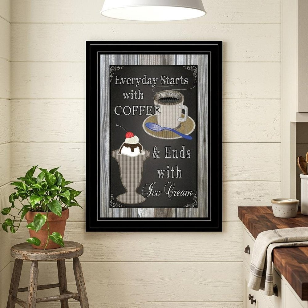 Everyday Starts with Coffee Chalkboard Framed 2 Black Framed Print Kitchen Wall Art