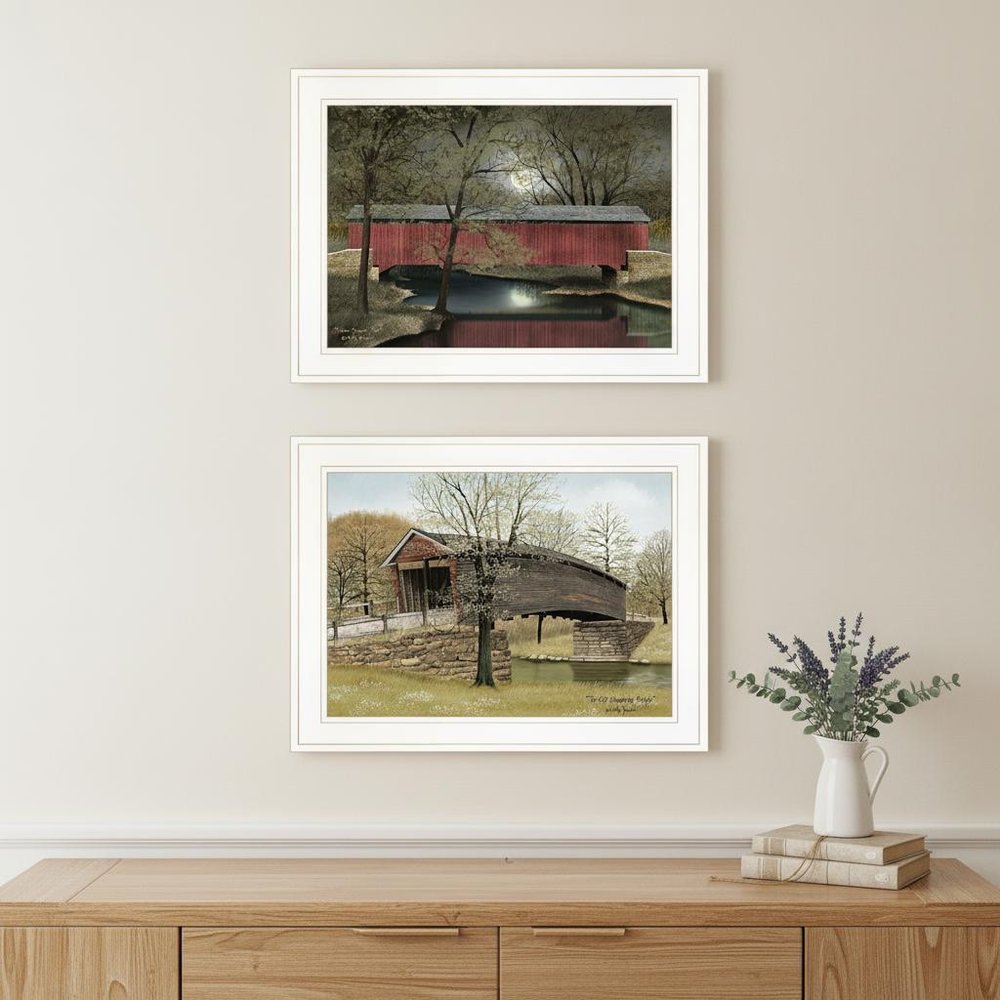 Set Of Two Bridges of 1 White Framed Print Wall Art