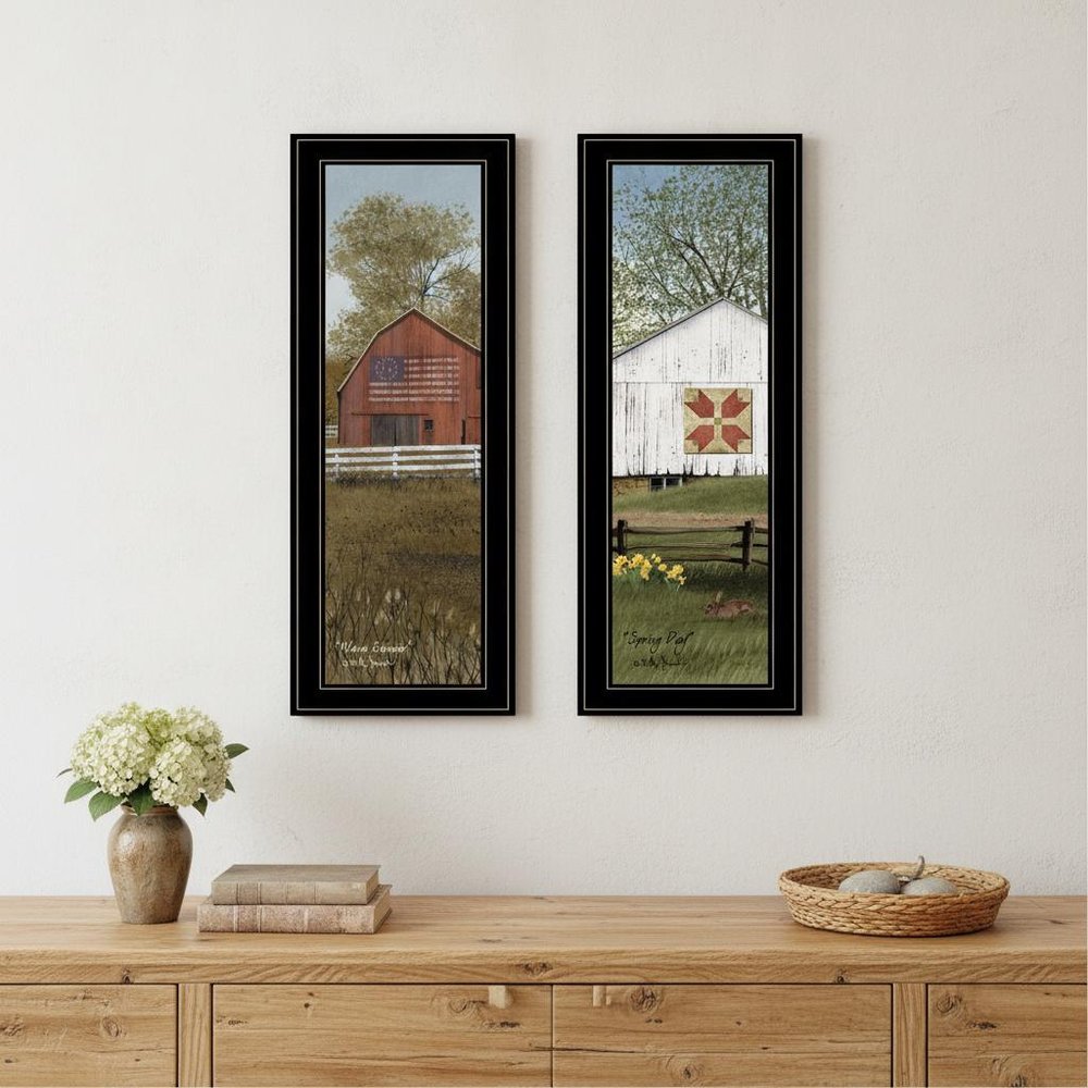 Set Of Two Country Barns 2 Black Framed Print Wall Art