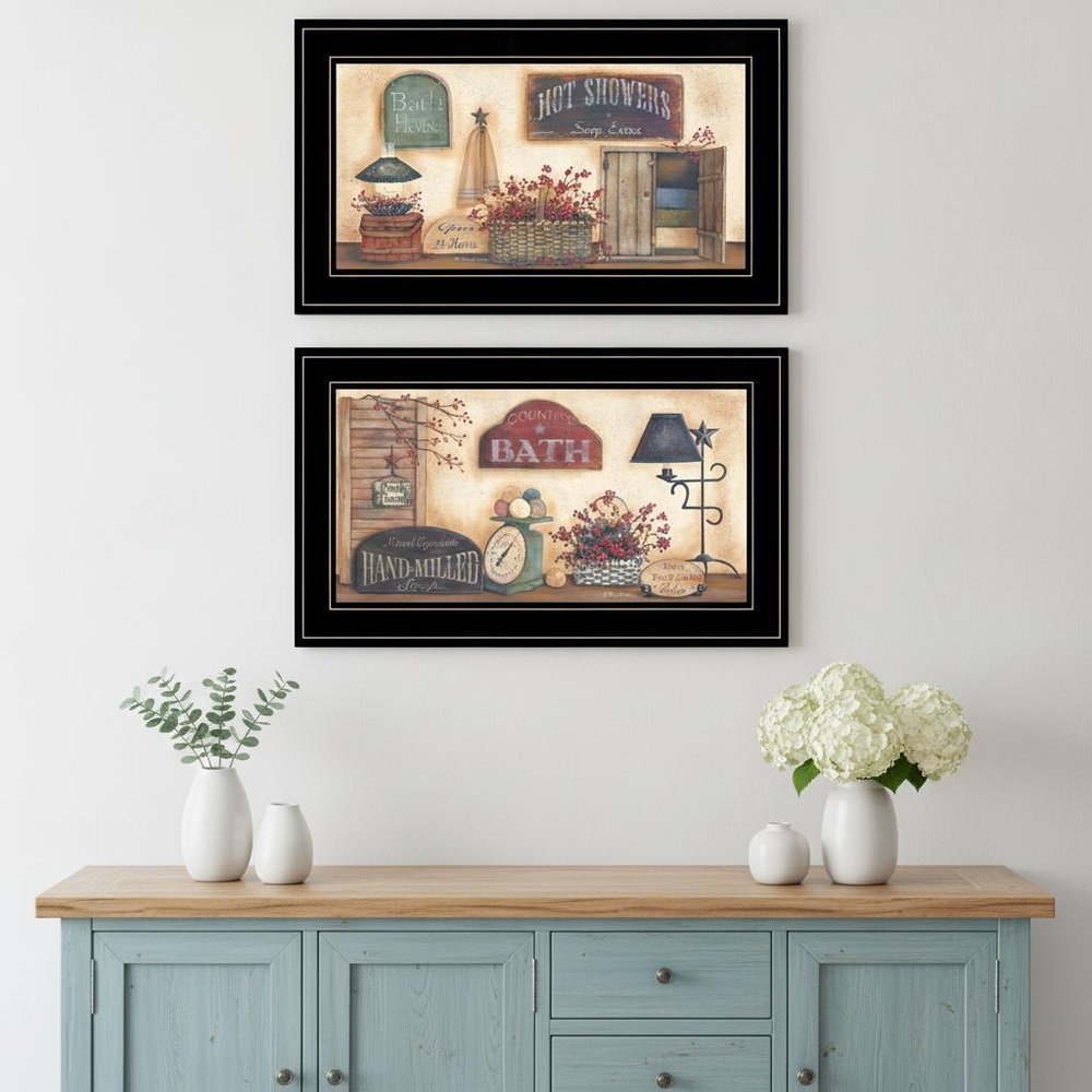 Set Of Two Bath 4 Black Framed Print Bathroom Wall Art