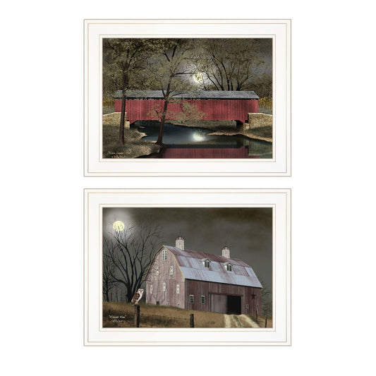 Set Of Two Midnight Moon 1 White Framed Print Wall Art