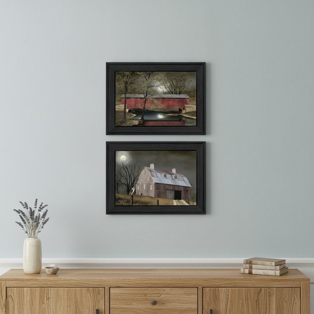 Set Of Two Midnight Moon 2 Black Framed Print Wall Art