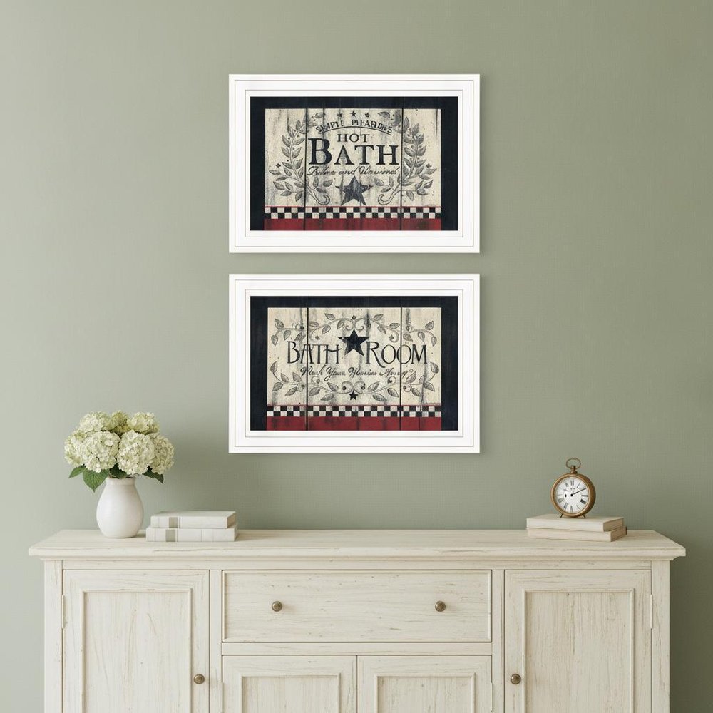 Set Of Two Hot Bath 4 White Framed Print Bathroom Wall Art