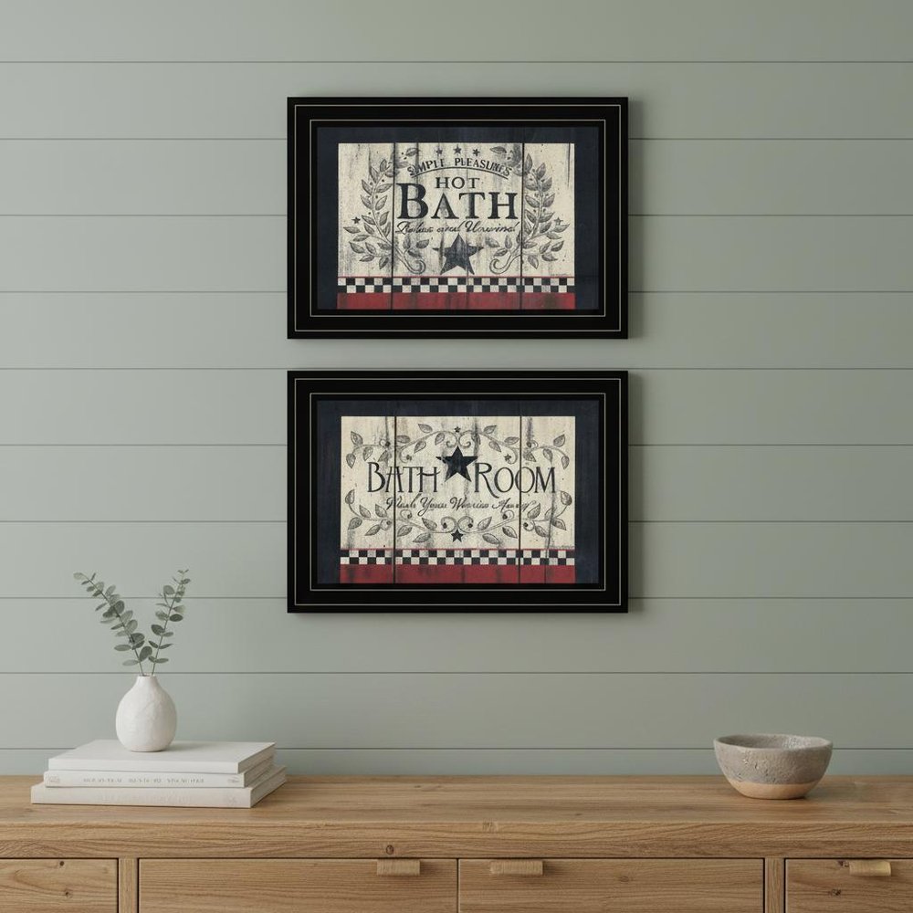 Set Of Two Hot Bath Black Framed Print Bathroom Wall Art