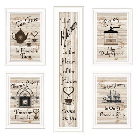 Set Of Five Kitchen Friendship 5 White Framed Print Kitchen Wall Art