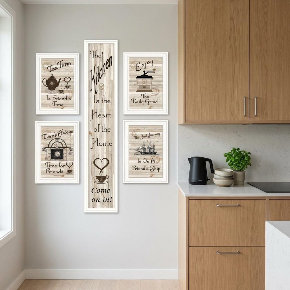 Set Of Five Kitchen Friendship 5 White Framed Print Kitchen Wall Art