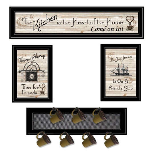 Set Of Four Kitchen Wall Art and Mug Rack