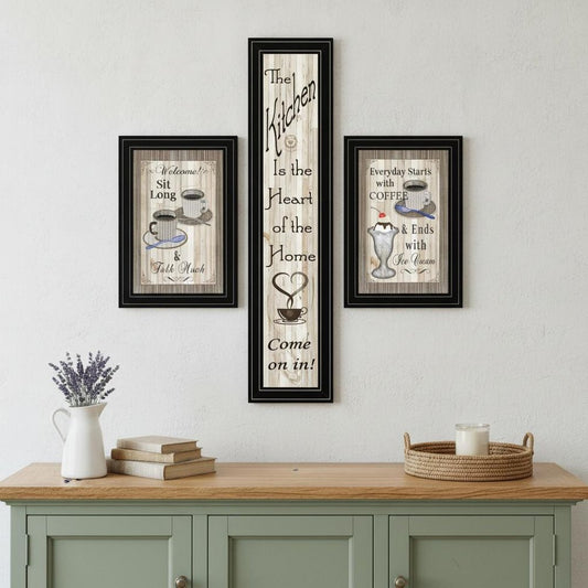 Set Of Three Come On In Black Framed Print Kitchen Wall Art