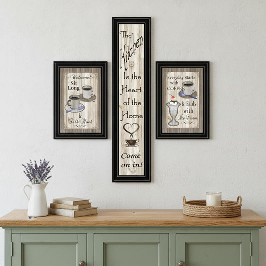Set Of Three Come On In Black Framed Print Kitchen Wall Art