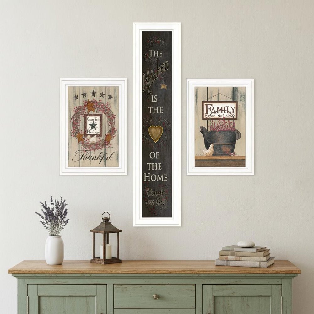 Set Of Three The Primitive Kitchen White Framed Print Kitchen Wall Art
