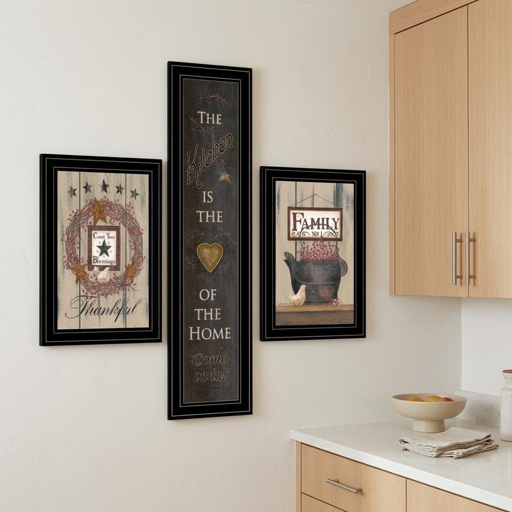 Set Of Three The Primitive Kitchen Black Framed Print Kitchen Wall Art