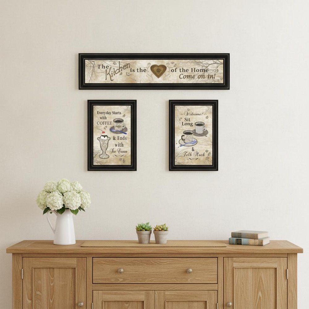Set Of Three Love of Nature Kitchen Black Framed Print Kitchen Wall Art