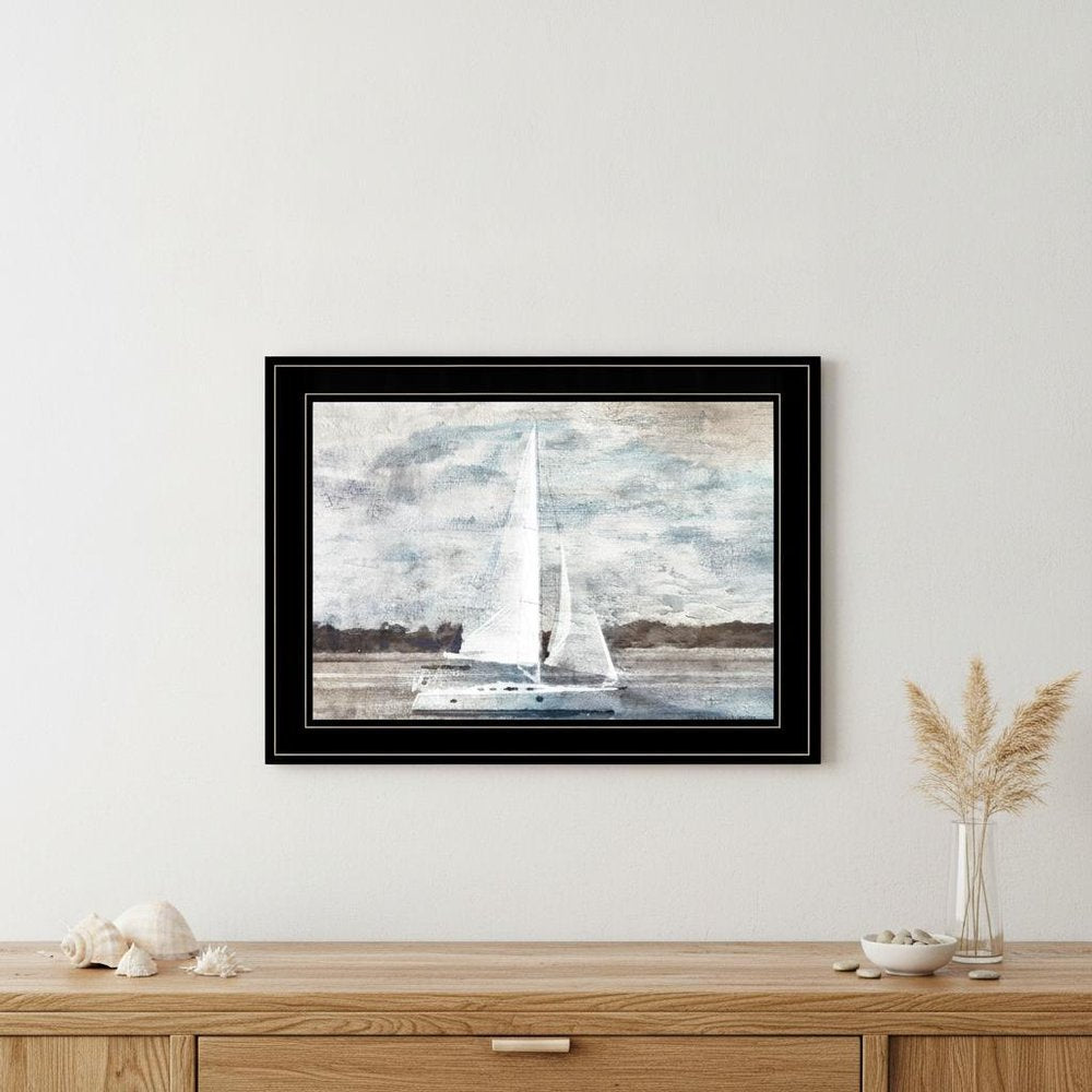 Sailboat on Water 3 Black Framed Print Wall Art