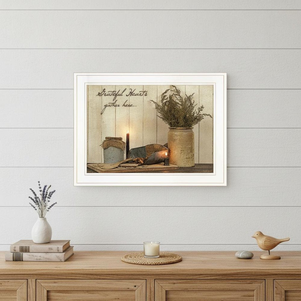 Grateful Hearts 1 White Framed Print Kitchen Wall Art