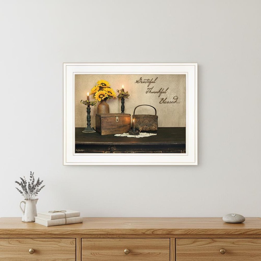 Grateful Thankful Blessing White Framed Print Wall Art