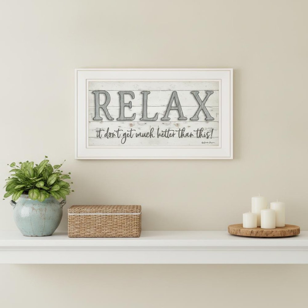 Relax 3 White Framed Print Bathroom Wall Art
