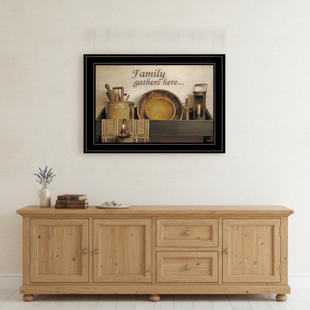 Family Gather Here 3 Black Framed Print Kitchen Wall Art