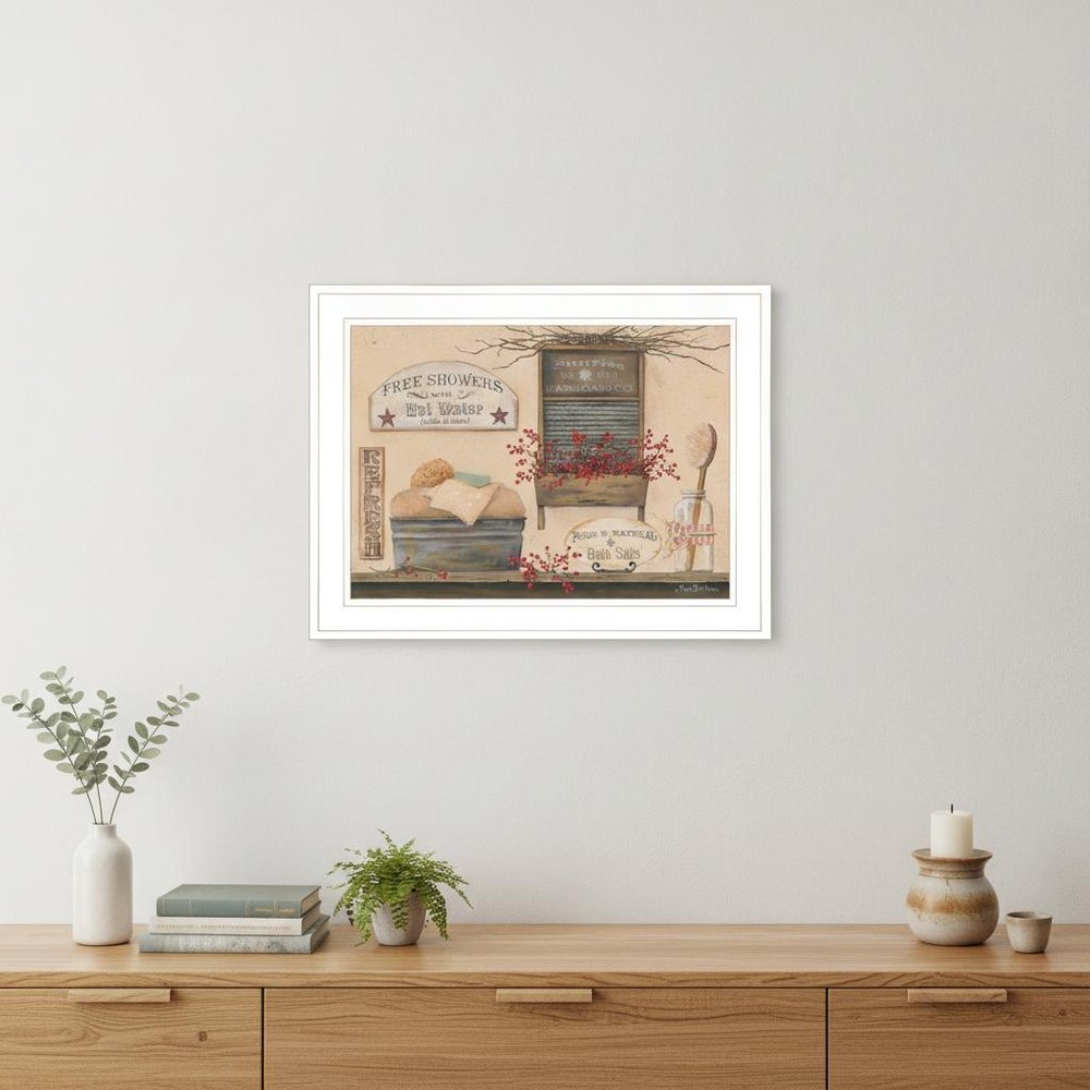 Free Showers 2 White Framed Print Bathroom Wall Art