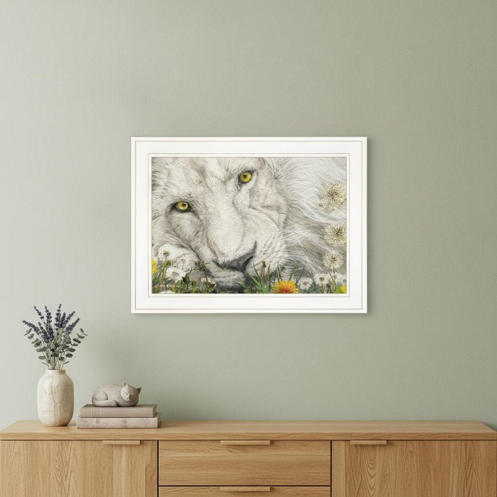 Dandy Lion 2 White Framed Print Wall Art