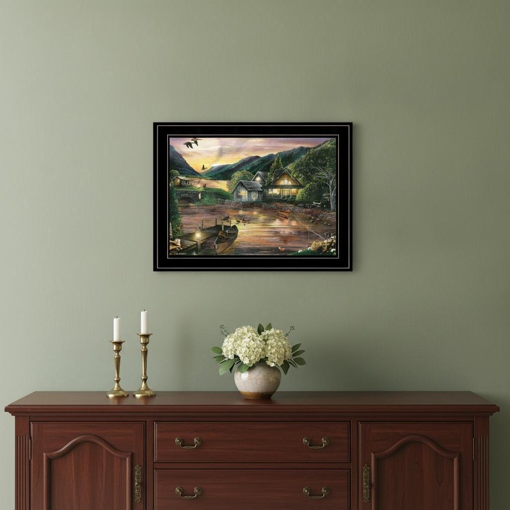 Lakefront Camping II 3 Black Framed Print Wall Art