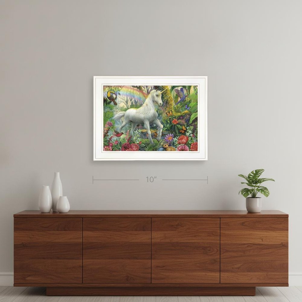 Rainbow Unicorn 2 White Framed Print Wall Art