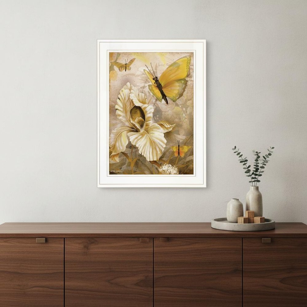 Flowers and Butterflies I 2 White Framed Print Wall Art