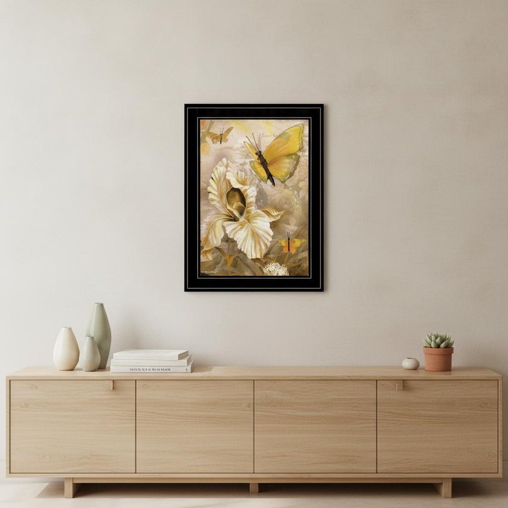 Flowers and Butterflies I 3 Black Framed Print Wall Art