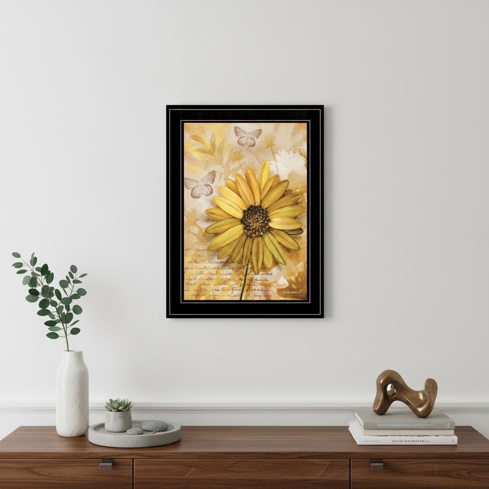 Flowers and Butterflies II 3 Black Framed Print Wall Art