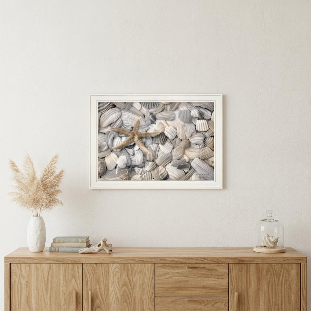 Starfish and Seashells 3 White Framed Print Wall Art