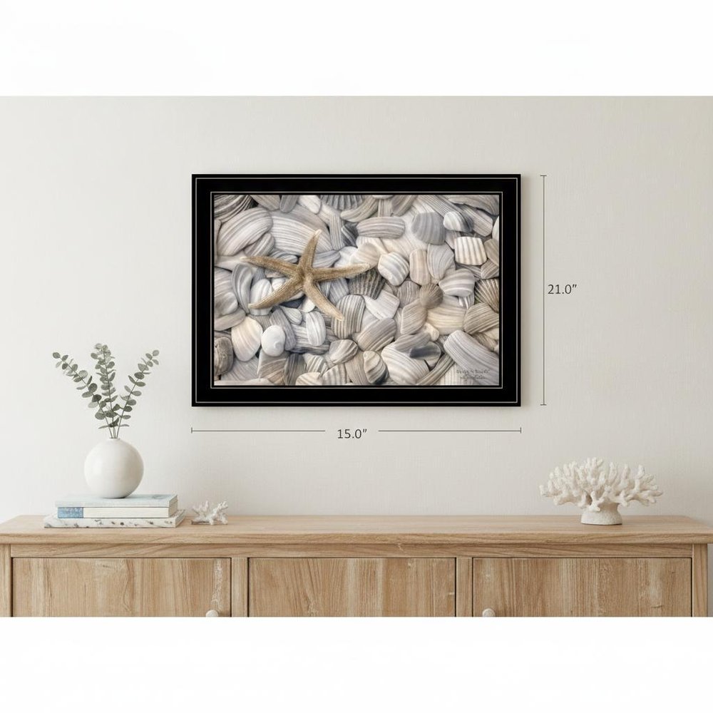 Starfish and Seashells 4 Black Framed Print Wall Art