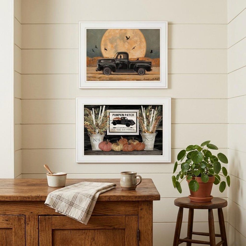 Set Of Two Harvest Moon 1 White Framed Print Kitchen Wall Art