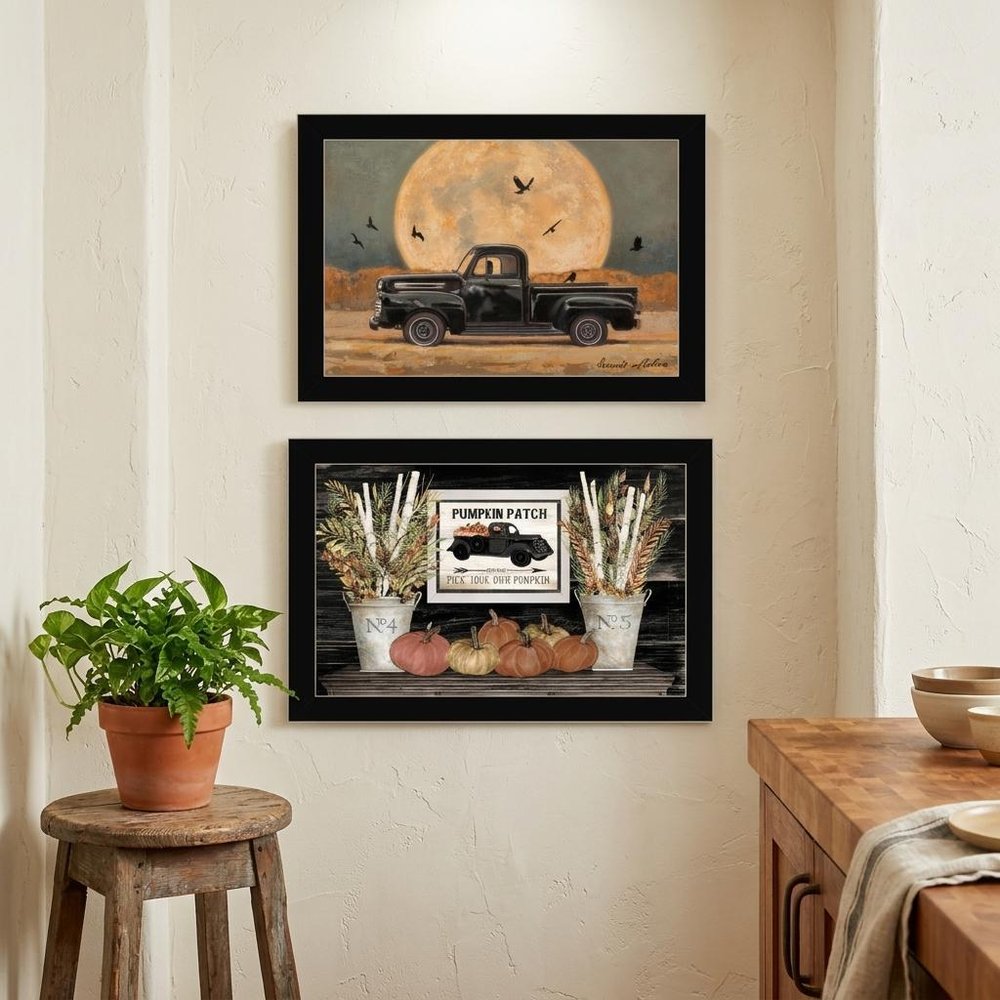 Set Of Two Harvest Moon 3 Black Framed Print Kitchen Wall Art