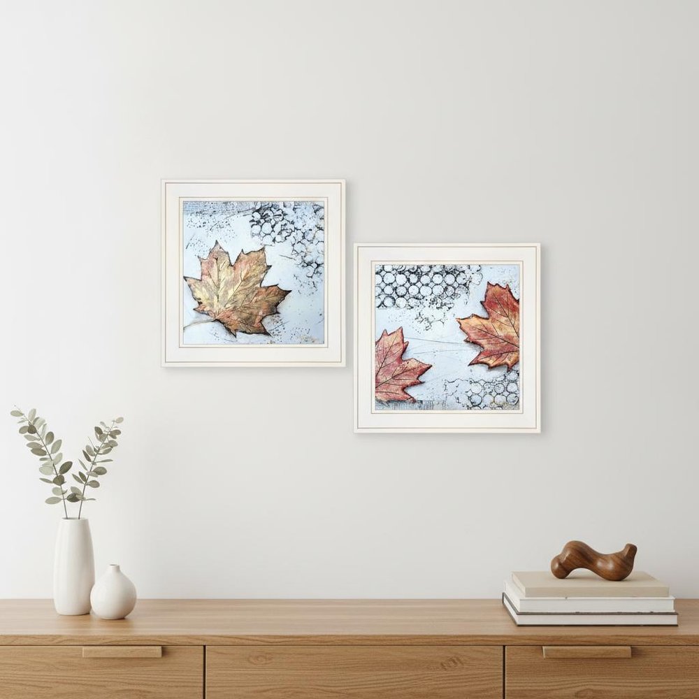 Set Of Two Channeling Fall Leaves White Framed Print Wall Art