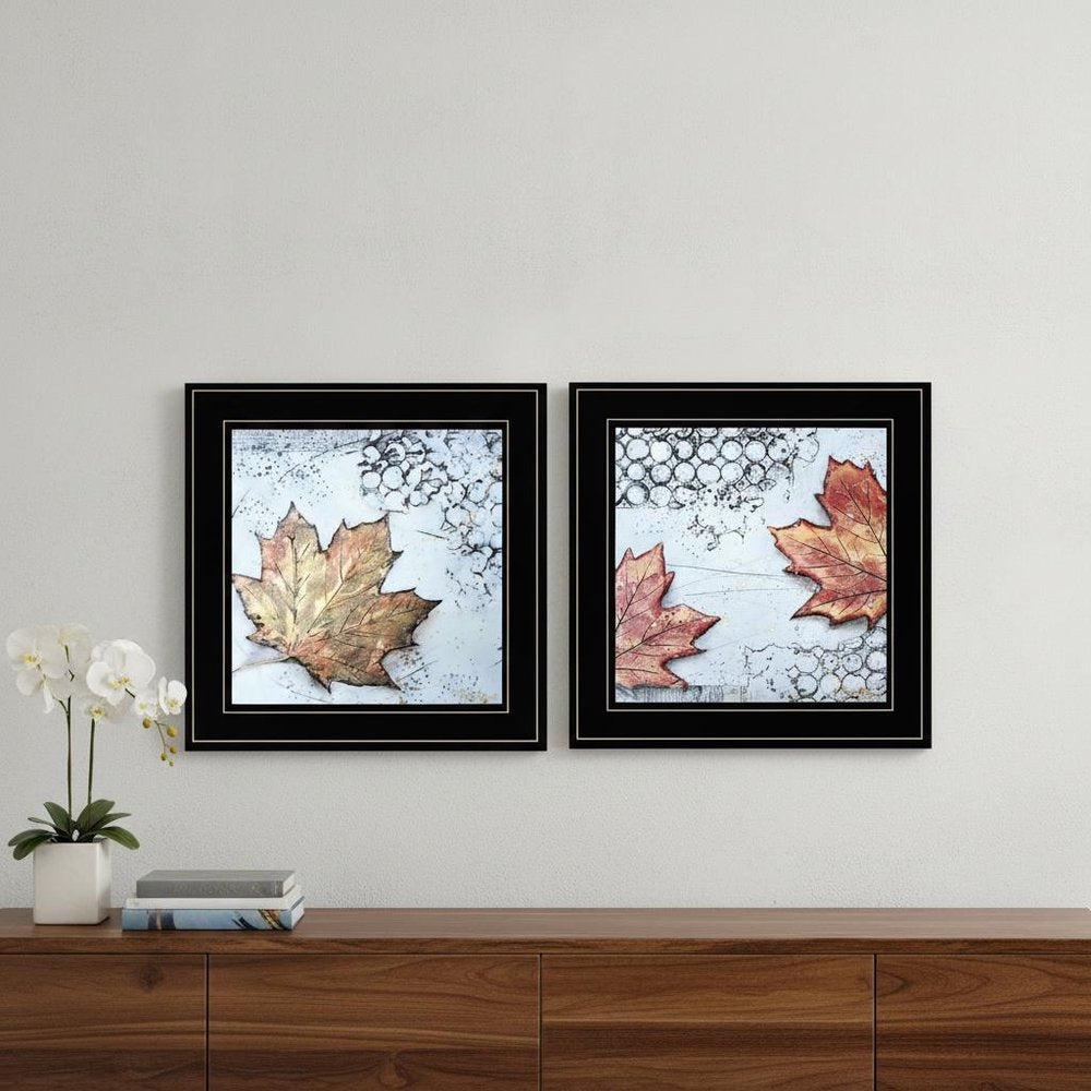 Set Of Two Channeling Fall Leaves Black Framed Print Wall Art
