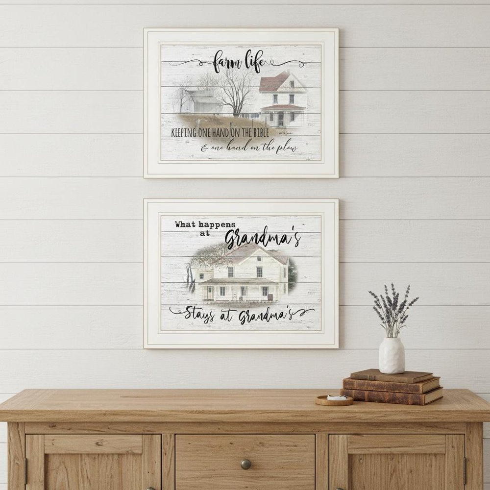 Set Of Two Stays at Grandmas 1 White Framed Print Wall Art