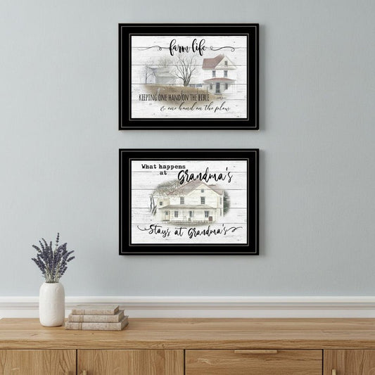 Set Of Two Stays at Grandmas 2 Black Framed Print Wall Art