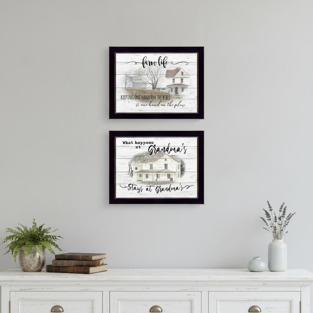 Set Of Two Stays at Grandmas Black Framed Print Wall Art