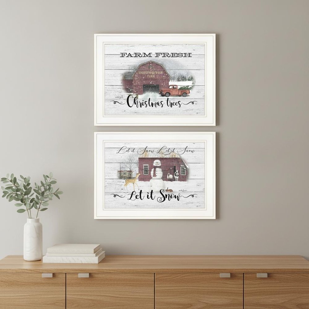 Set Of Two Farm Christmas 1 White Framed Print Wall Art