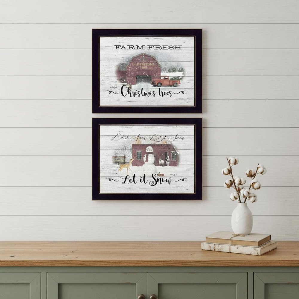 Set Of Two Farm Christmas Black Framed Print Wall Art