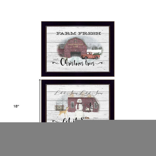 Set Of Two Farm Christmas Black Framed Print Wall Art