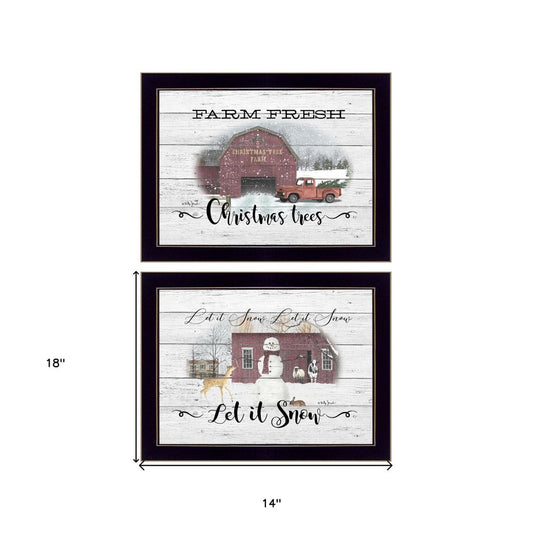 Set Of Two Farm Christmas Black Framed Print Wall Art
