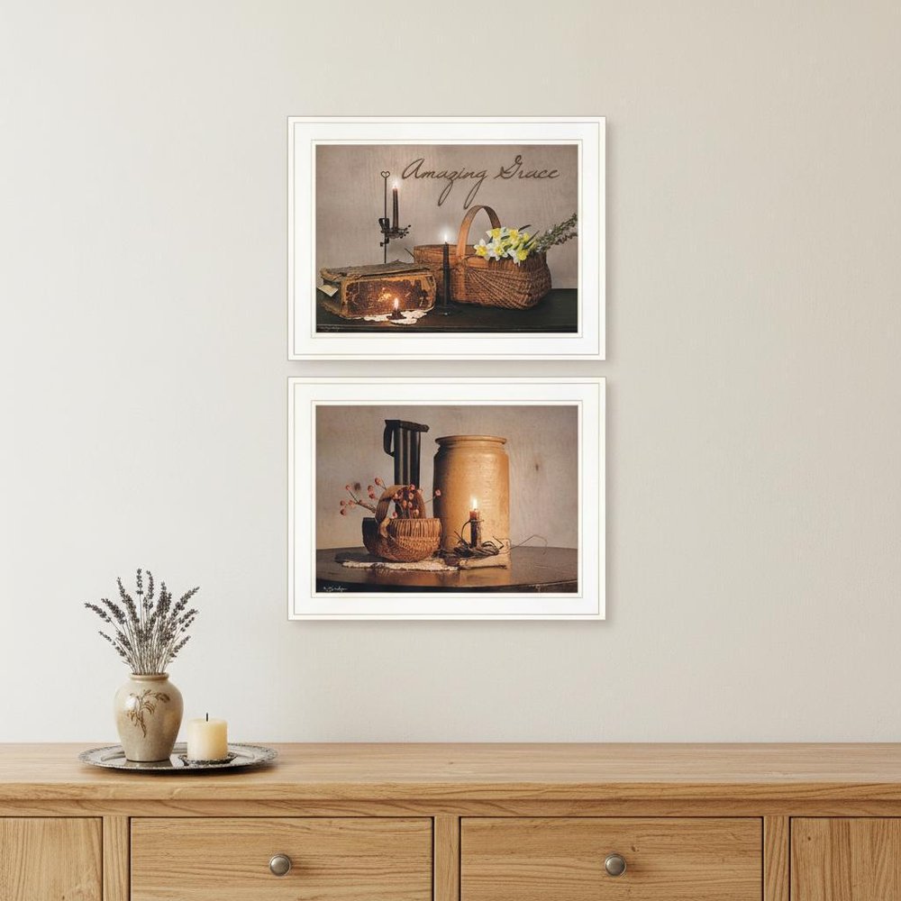 Set Of Two Amazing Grace 5 White Framed Print Kitchen Wall Art