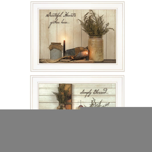 Set Of Two Blessed Gathering 1 White Framed Print Kitchen Wall Art