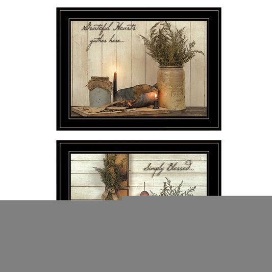 Set Of Two Blessed Gathering 2 Black Framed Print Kitchen Wall Art