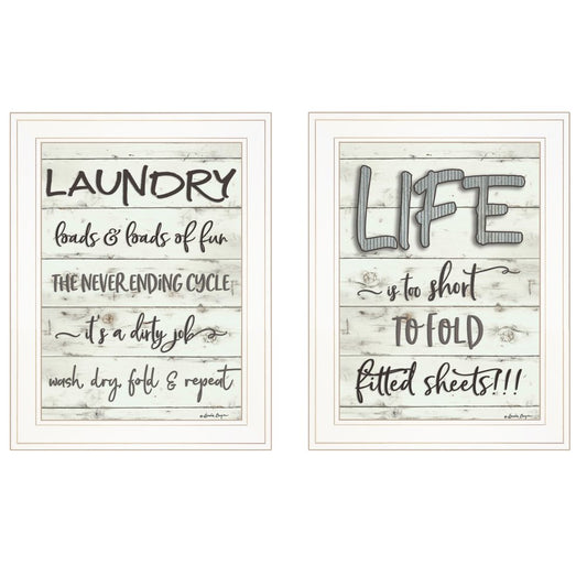 Set Of Two Loads of Fun 1 White Framed Print Bathroom Wall Art