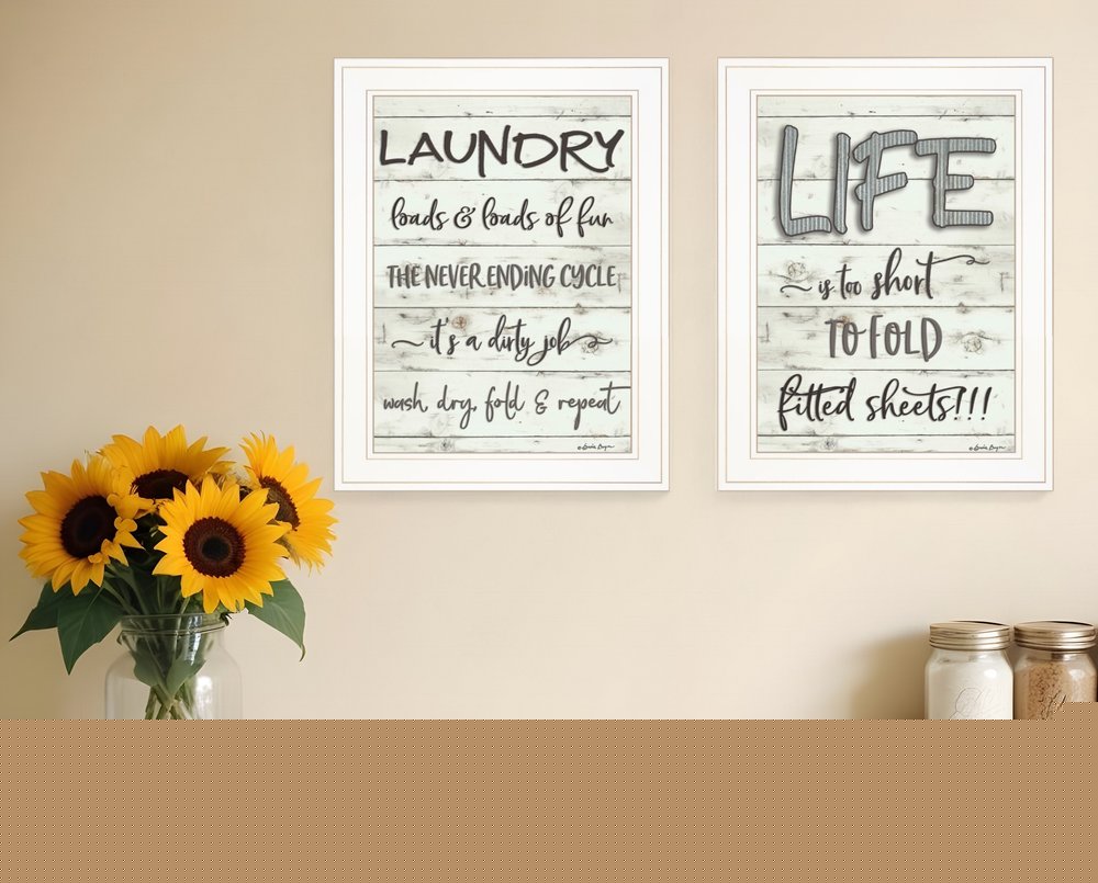 Set Of Two Loads of Fun 1 White Framed Print Bathroom Wall Art