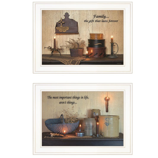 Set Of Two Family Forever White Framed Print Wall Art