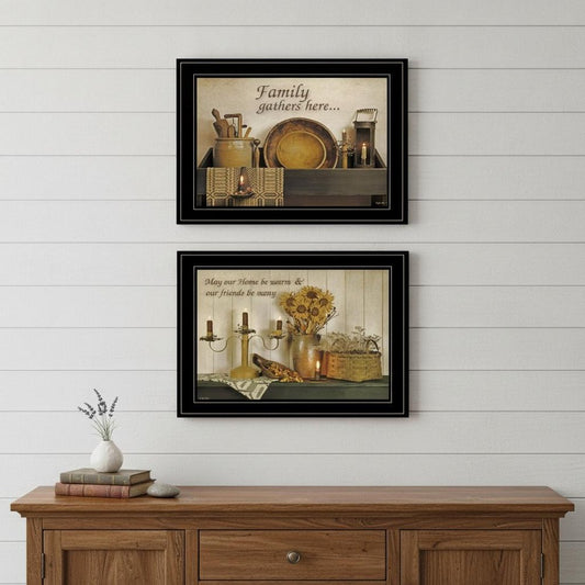 Set Of Two May Our Hearts Be Warm 2 Black Framed Print Kitchen Wall Art